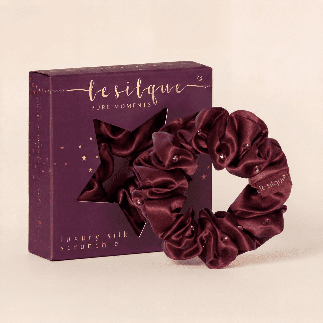 Gumka do włosów z jedwabiu z kryształkami BURGUNDY | LE SILQUE