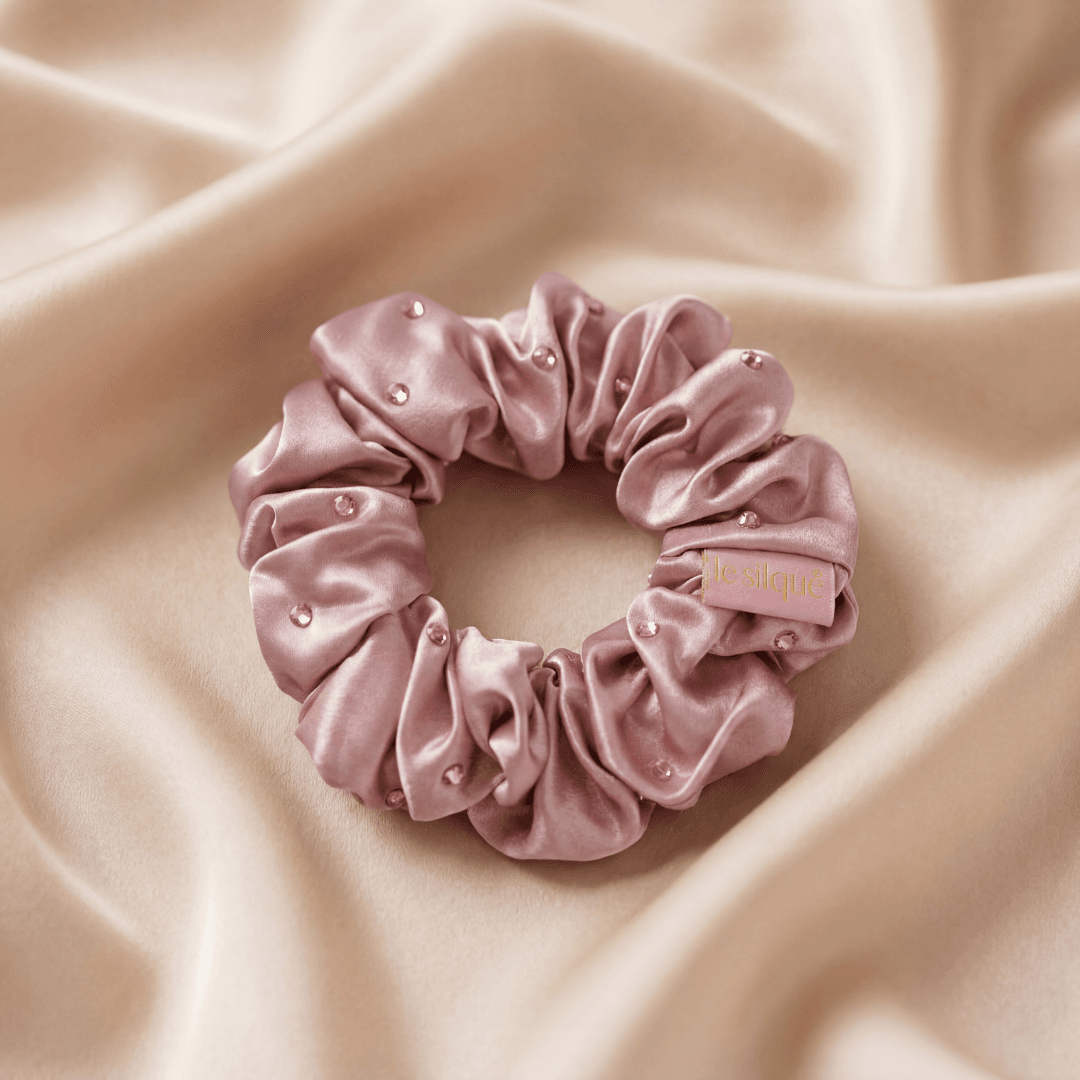 Gumka do włosów z jedwabiu z kryształkami SUGAR PINK | LE SILQUE