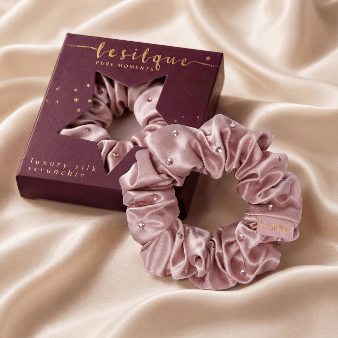 Gumka do włosów z jedwabiu z kryształkami SUGAR PINK | LE SILQUE