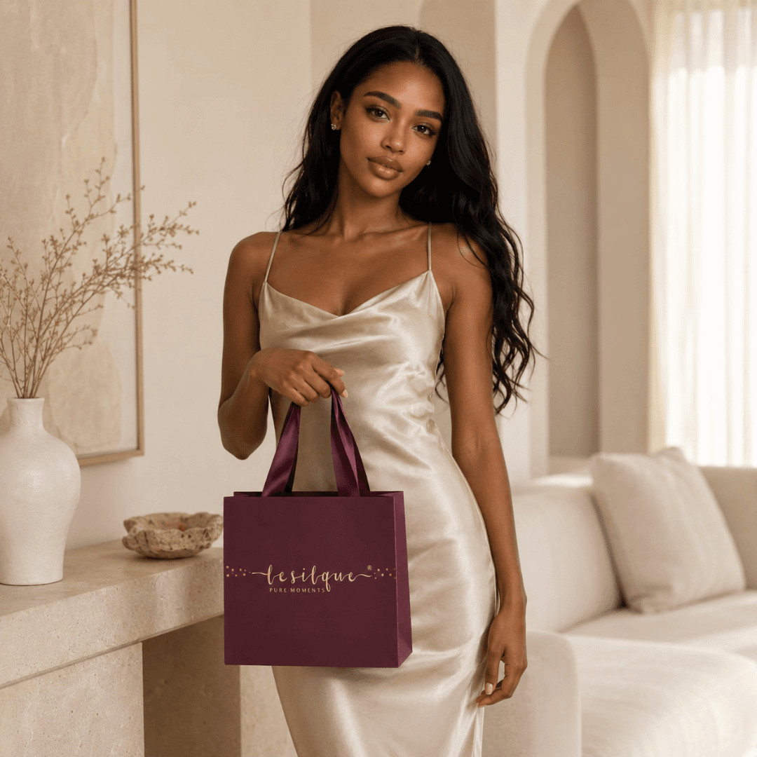 Elegancka torebka prezentowa z logo LE SILQUE burgundowa