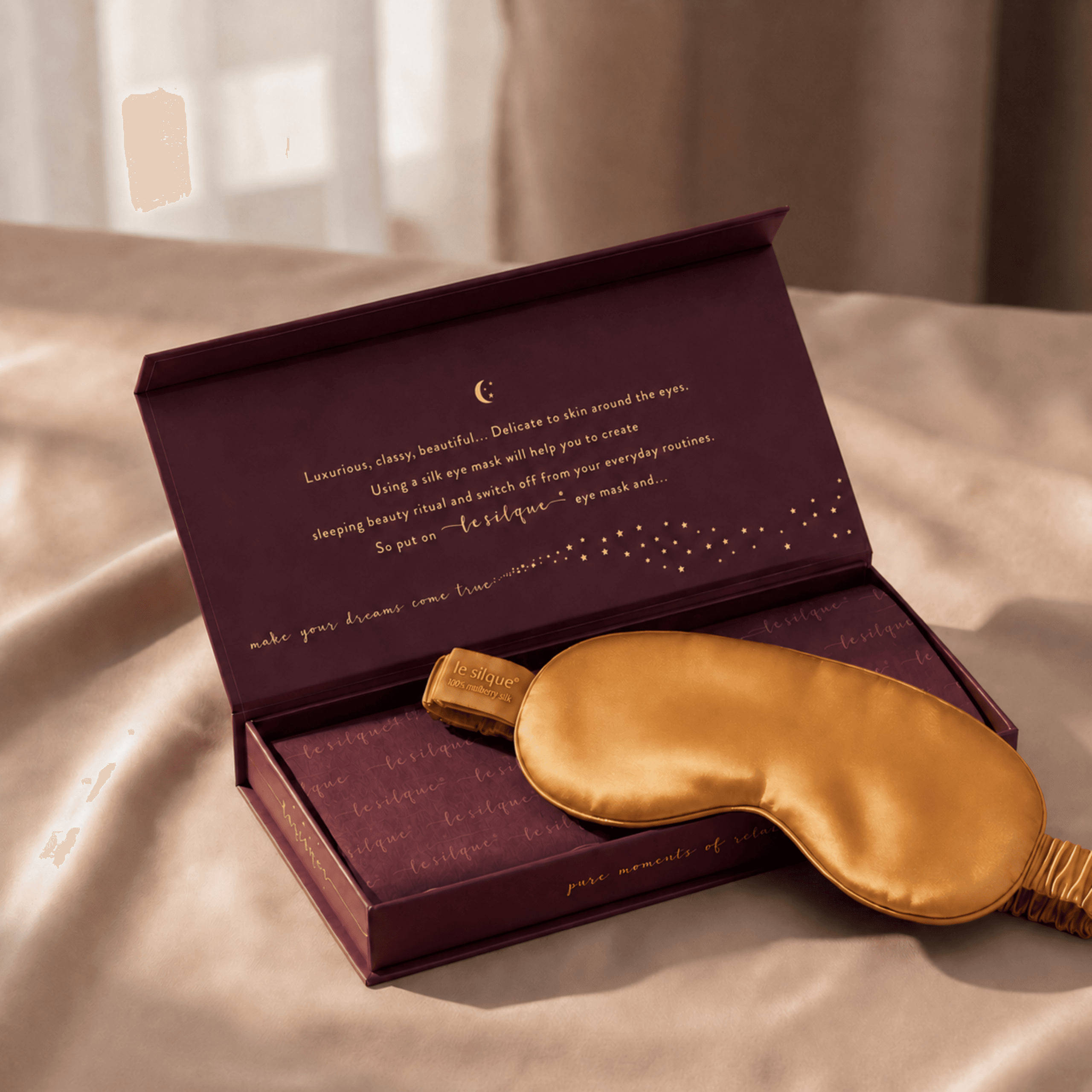 Jedwabna opaska na oczy do spania – GOLD | LE SILQUE