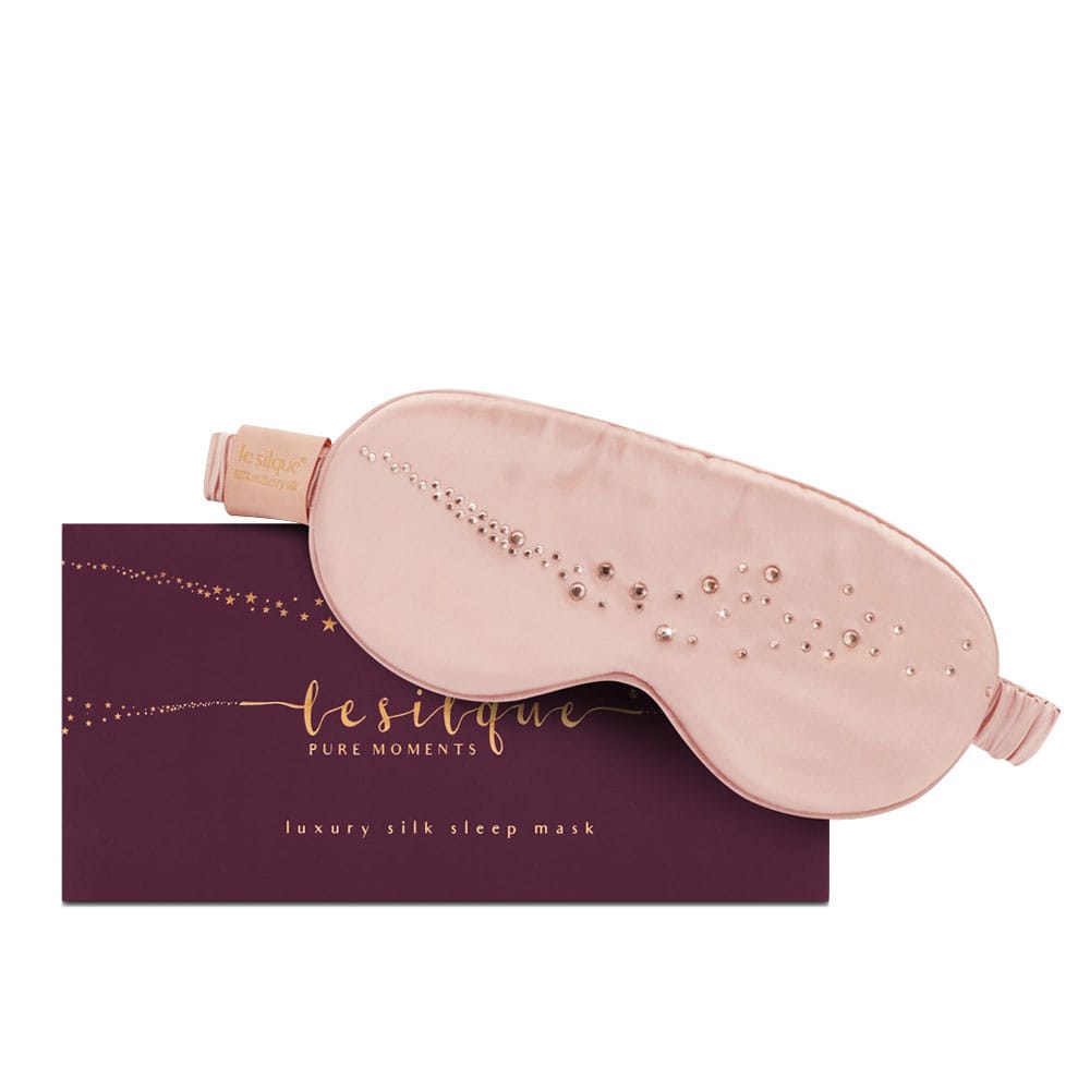 Opaska na oczy do spania z jedwabiu rose gold z kryształkami w eleganckim pudełku - LE SILQUE