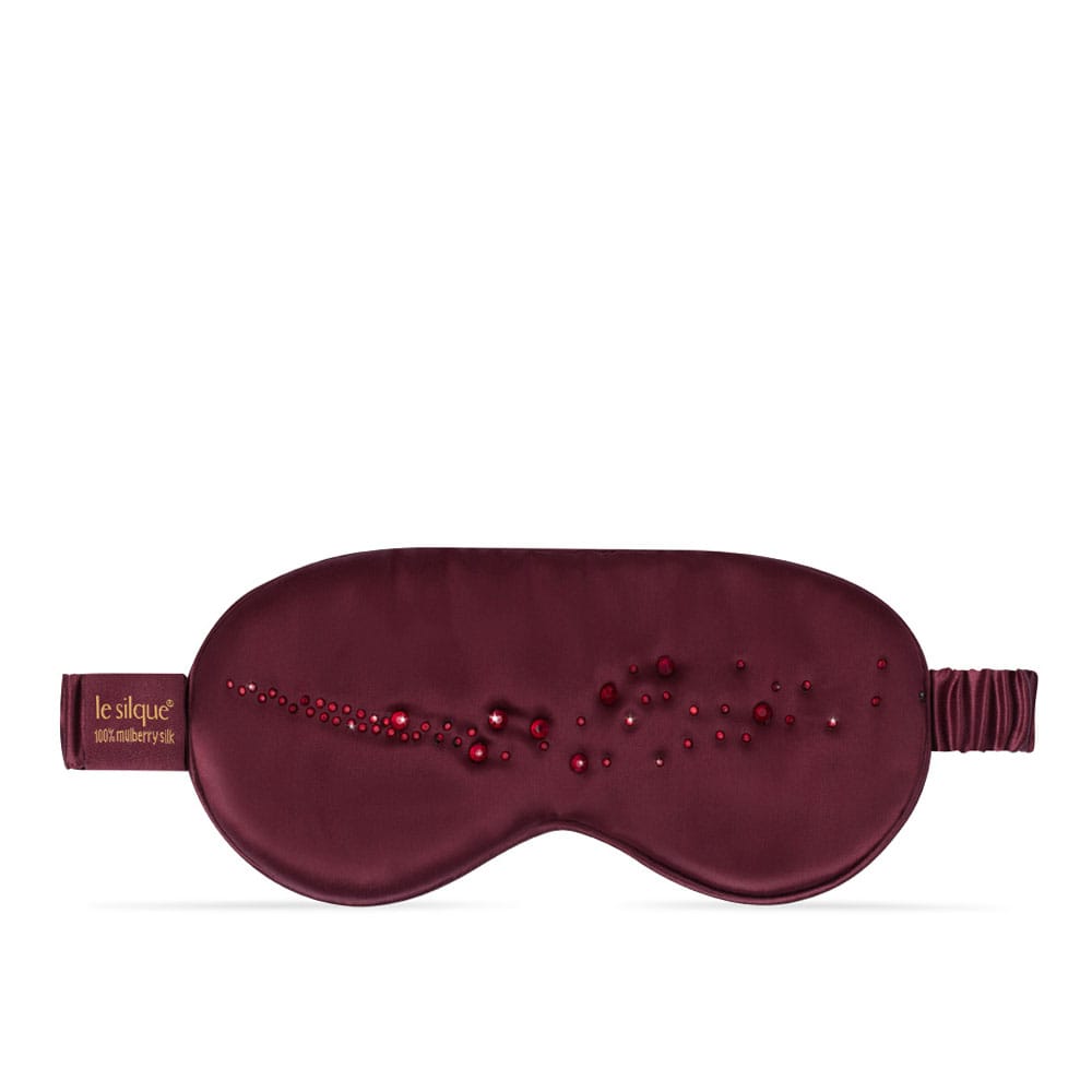 Jedwabna opaska na oczy do spania z kryształkami – BURGUNDY | LE SILQUE