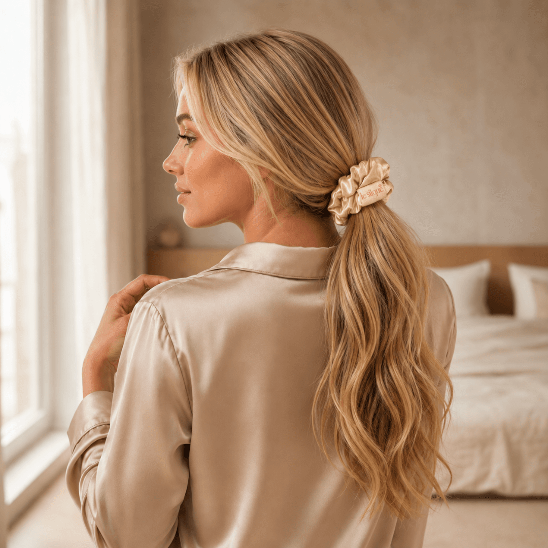 Gumka do włosów z jedwabiu YELLOW BEIGE | LE SILQUE