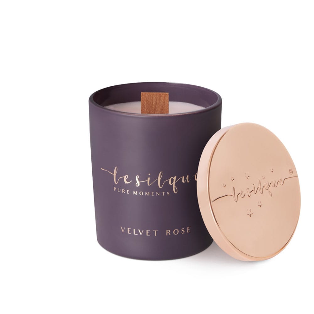 LE SILQUE świeca sojowa zapachowa VELVET ROSE 300g w burgundowym szkle z pokrywką w kolorze różowego złota