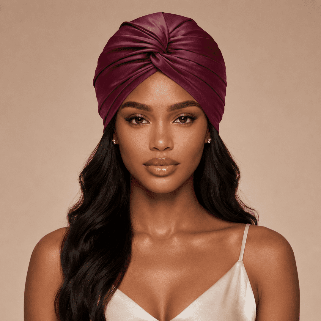 Jedwabny turban na włosy BURGUNDY – 100% jedwab morwowy 22 momme | LE SILQUE