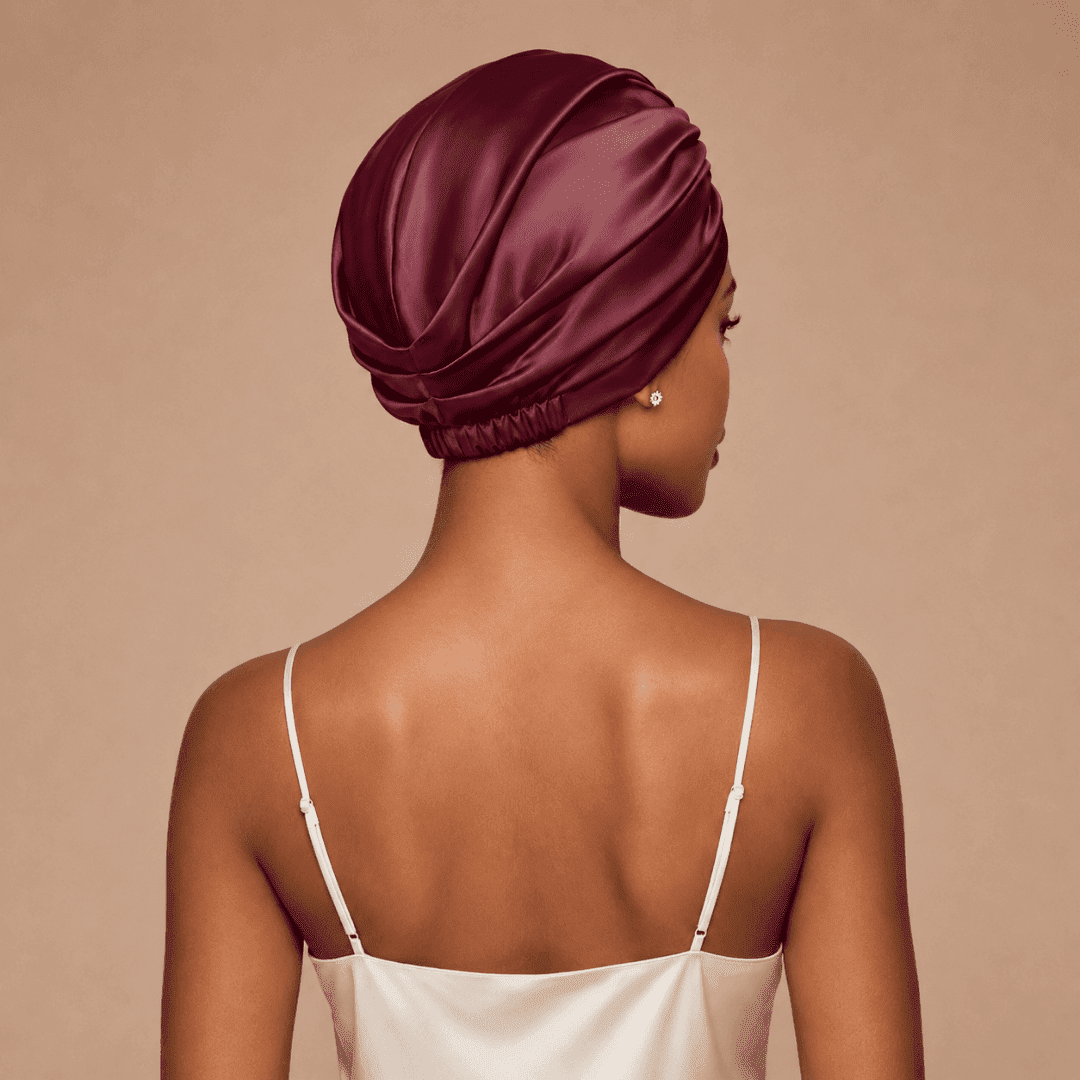 Jedwabny turban na włosy BURGUNDY – 100% jedwab morwowy 22 momme | LE SILQUE