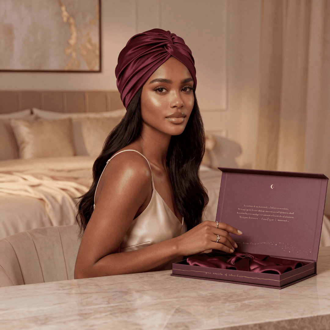 Jedwabny turban na włosy BURGUNDY – 100% jedwab morwowy 22 momme | LE SILQUE
