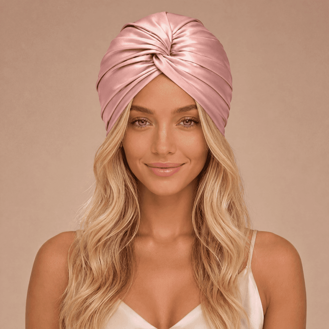 Jedwabny turban na włosy ROSE GOLD – 100% jedwab morwowy 22 momme | LE SILQUE