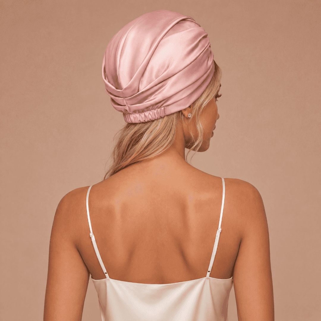 Jedwabny turban na włosy ROSE GOLD – 100% jedwab morwowy 22 momme | LE SILQUE
