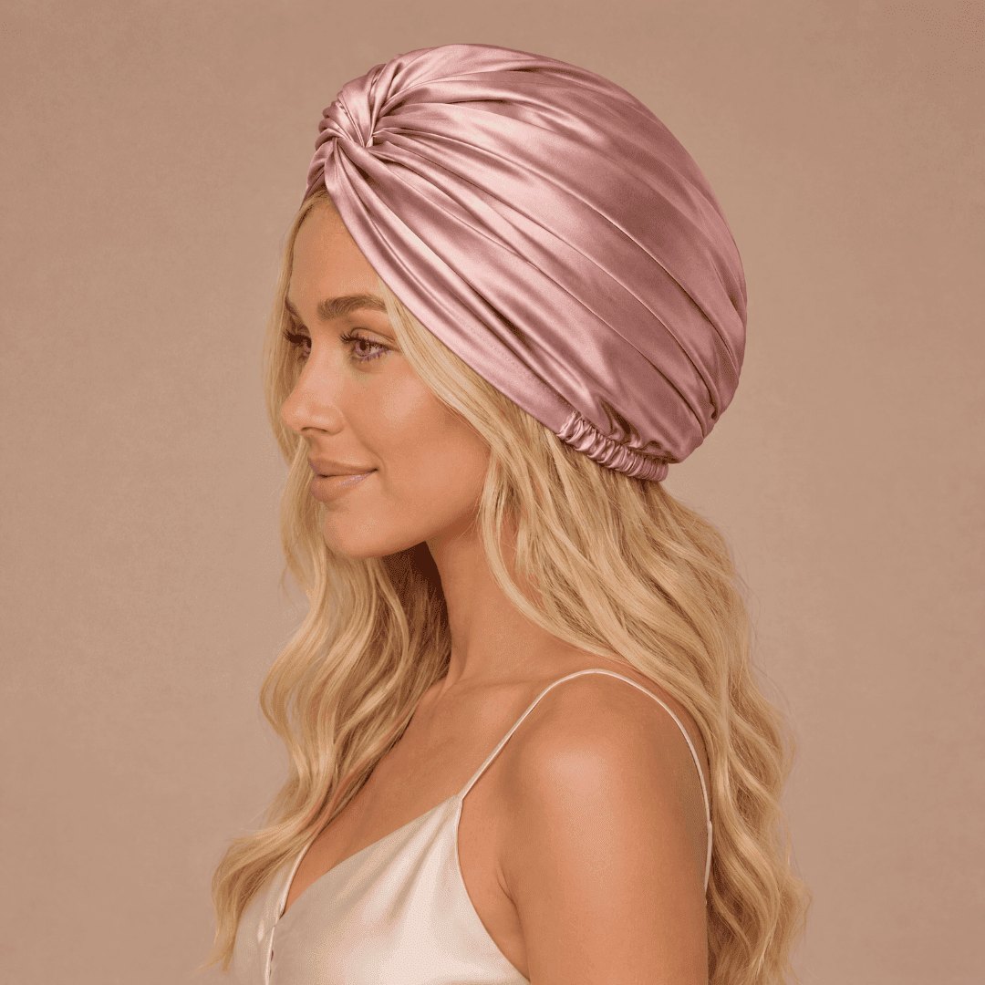 Jedwabny turban na włosy ROSE GOLD – 100% jedwab morwowy 22 momme | LE SILQUE