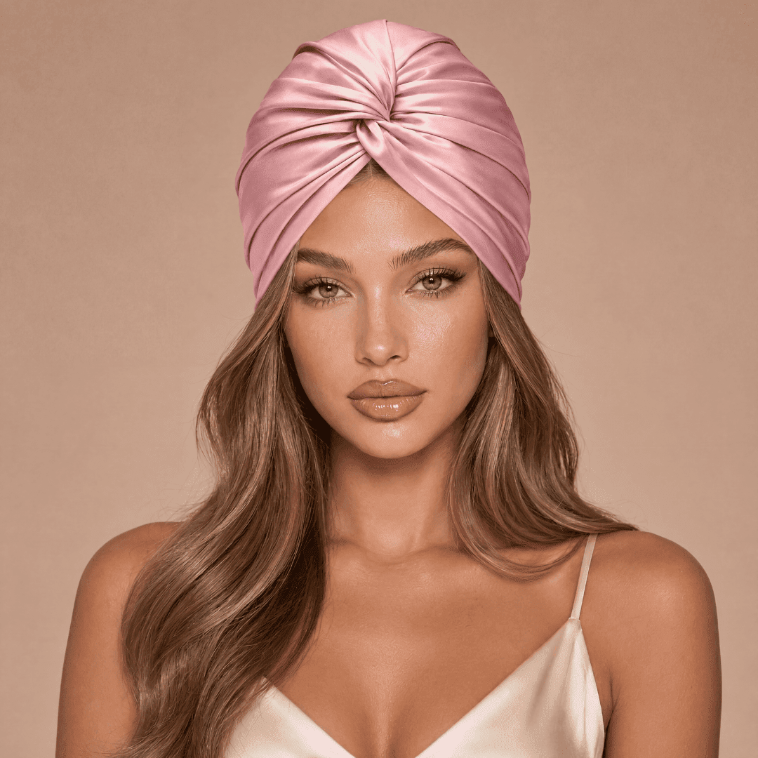 Jedwabny turban na włosy SUGAR PINK – 100% jedwab morwowy 22 momme | LE SILQUE