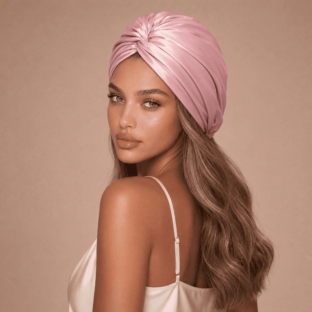 Jedwabny turban na włosy w kolorze pudrowego różu 22 momme – Le Silque