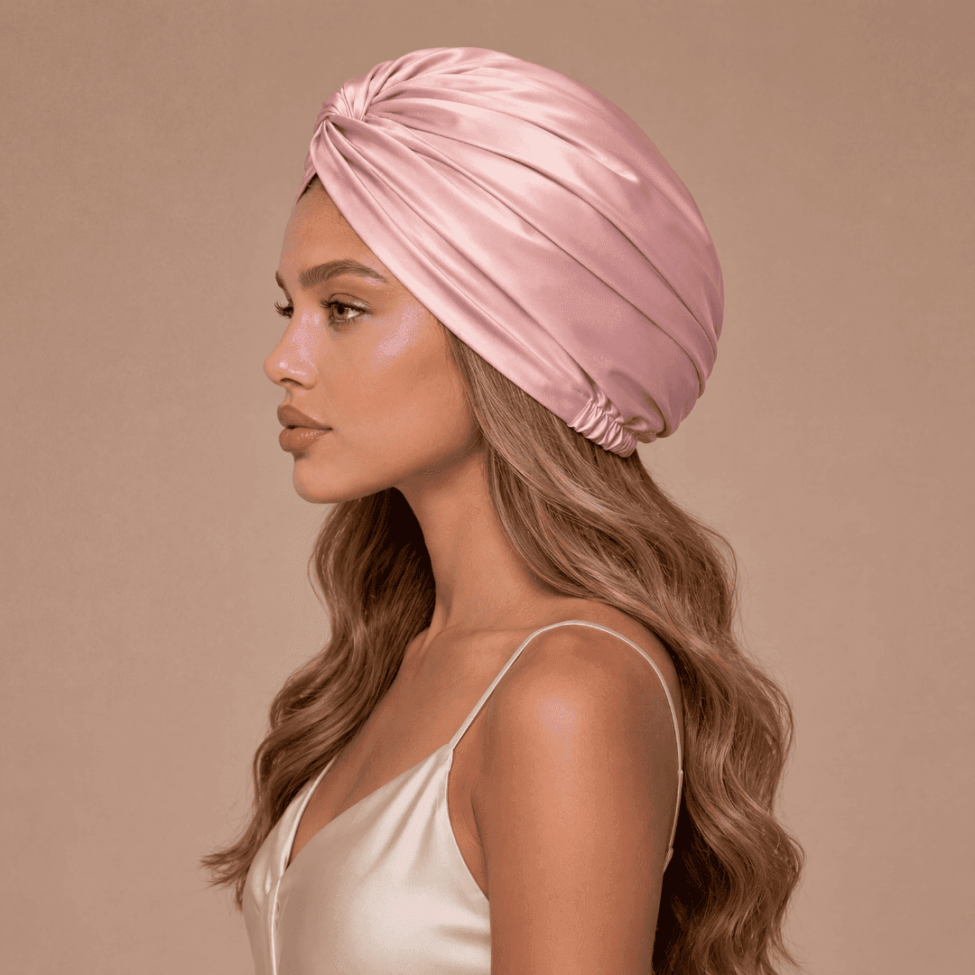 Jedwabny turban na włosy SUGAR PINK – 100% jedwab morwowy 22 momme | LE SILQUE