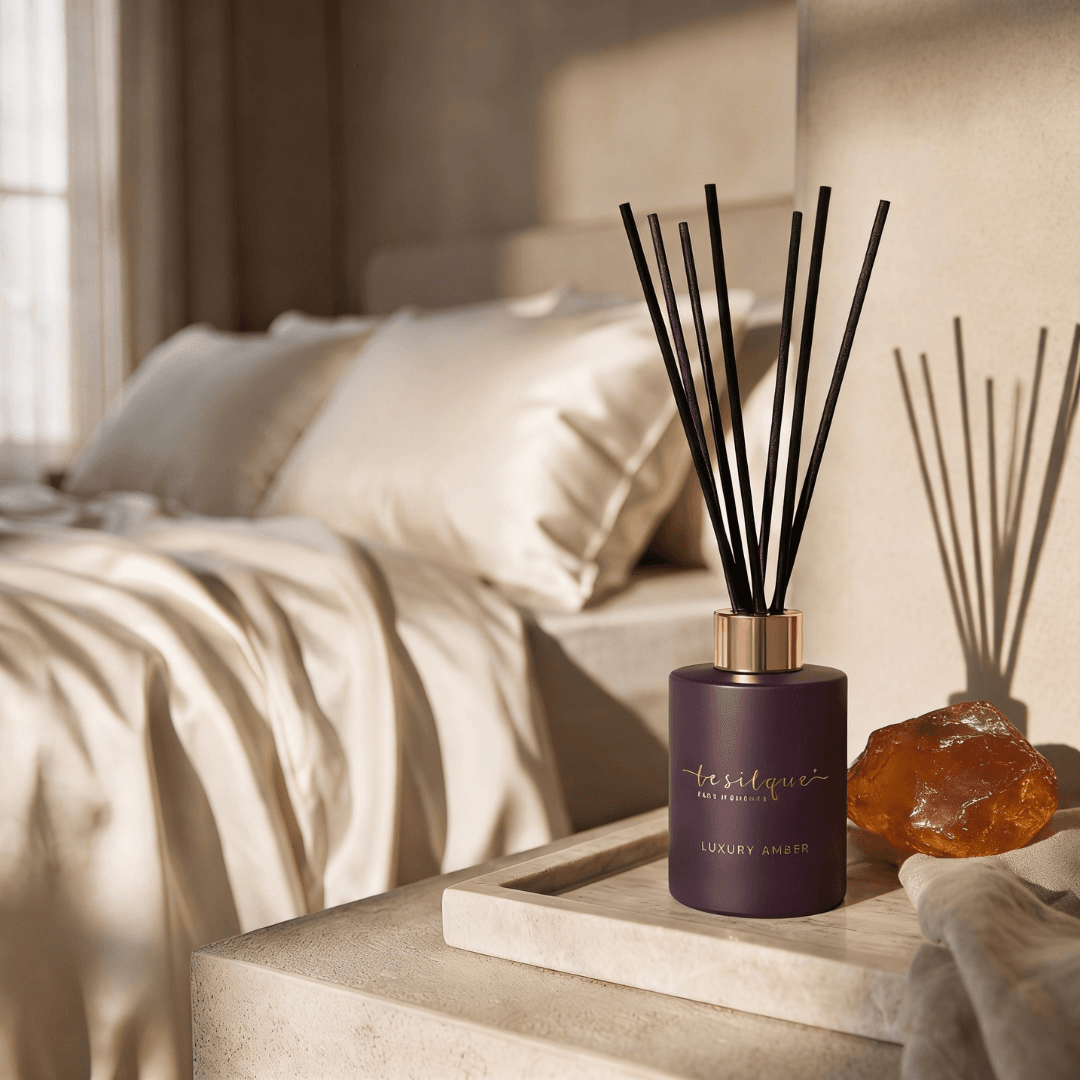 Dyfuzor zapachowy z patyczkami LUXURY AMBER 120 ml | LE SILQUE