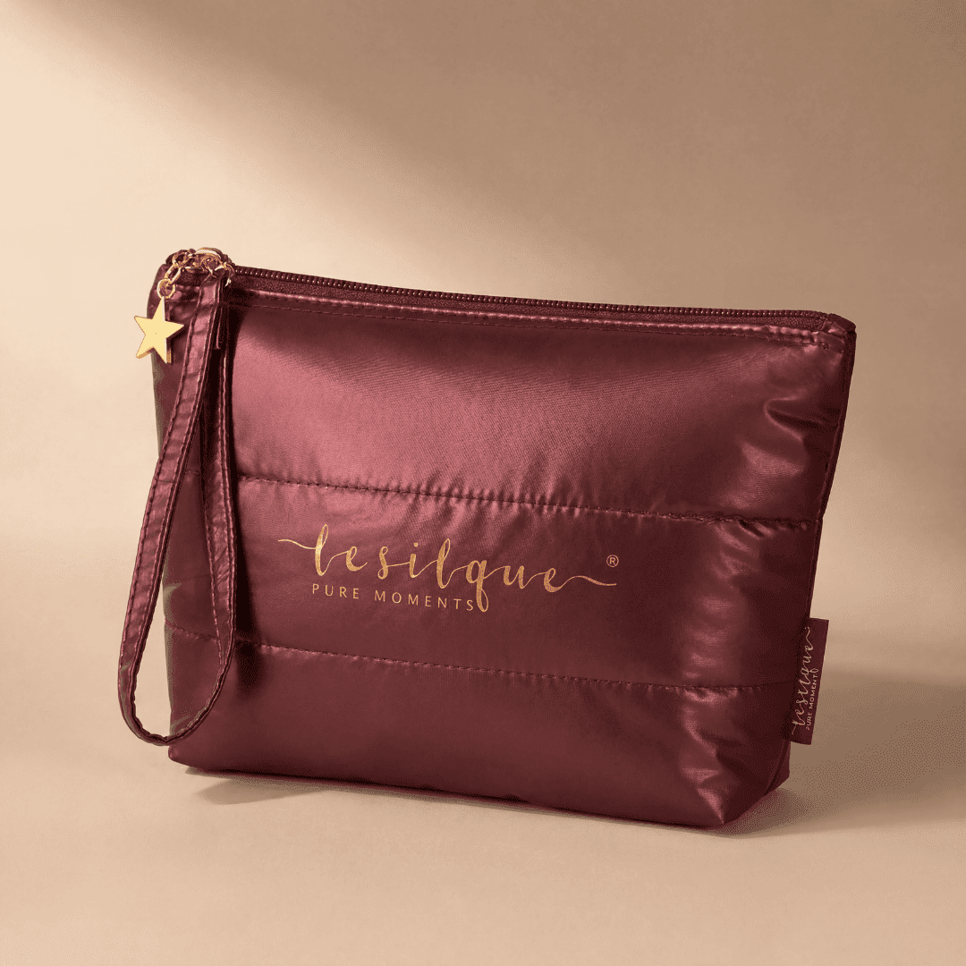 Zestaw beauty BURGUNDY – kosmetyczka, gumka i płatki pod oczy | LE SILQUE